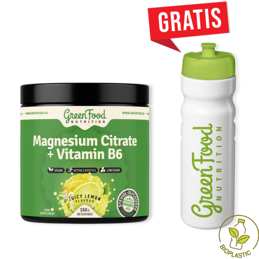 Magnesium Citrate + Vitamin B6 150 g + Ekologická fľaša zadarmo
